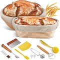 Banneton Bread Proofing Basket, Sourdough Starter Kit with 9" Round & 10" Oval Bread Proofing Basket, Bread Lame, Brushs, Spatula, Scraper, Dough Whisk, Flour Duster & Stencils