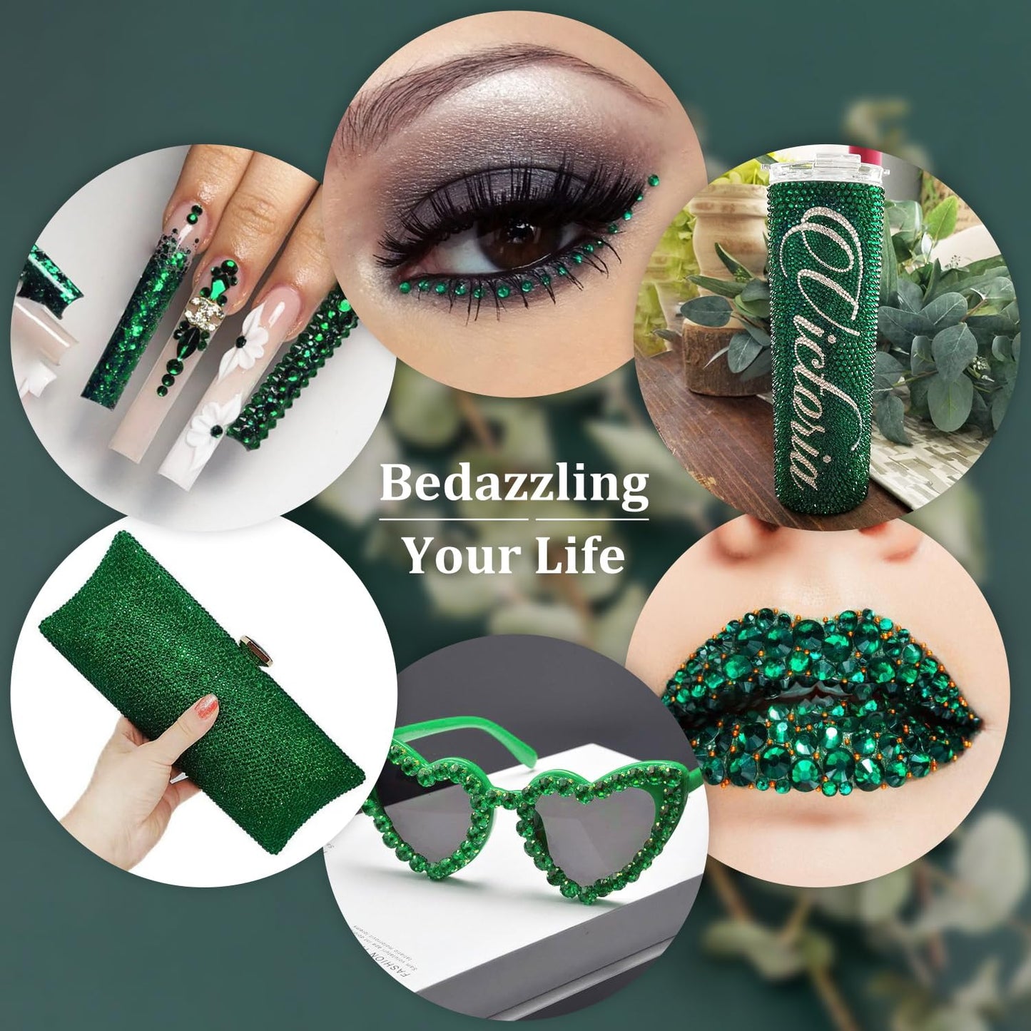 Resin Rhinestones for Crafting, 2 Boxeses Dark Green Multi Sizes Flatback Bedazzling Crystals for Crafts Nail Art Deco, Non Hotfix Gems Charms for Tumbler Shoes Clothing Fabric Face Makeup-BrightBean Baby