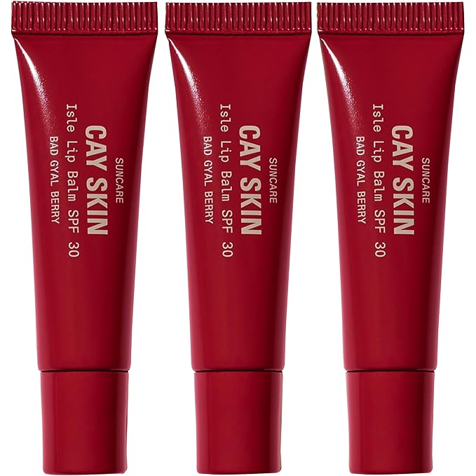 Cay Skin Isle Lip Balm SPF 30 – High Shine, Hydrating + Sheer Lip Gloss in Vanilla Brown Sugar Flavor – Formulated with Natural Ingredients for All Skin Tones – 3-Pack, Bad Gyal Berry-BrightBean Baby