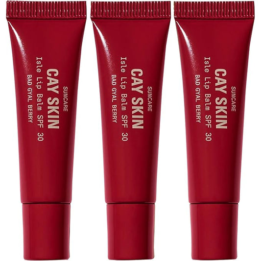 Cay Skin Isle Lip Balm SPF 30 – High Shine, Hydrating + Sheer Lip Gloss in Vanilla Brown Sugar Flavor – Formulated with Natural Ingredients for All Skin Tones – 3-Pack, Bad Gyal Berry-BrightBean Baby