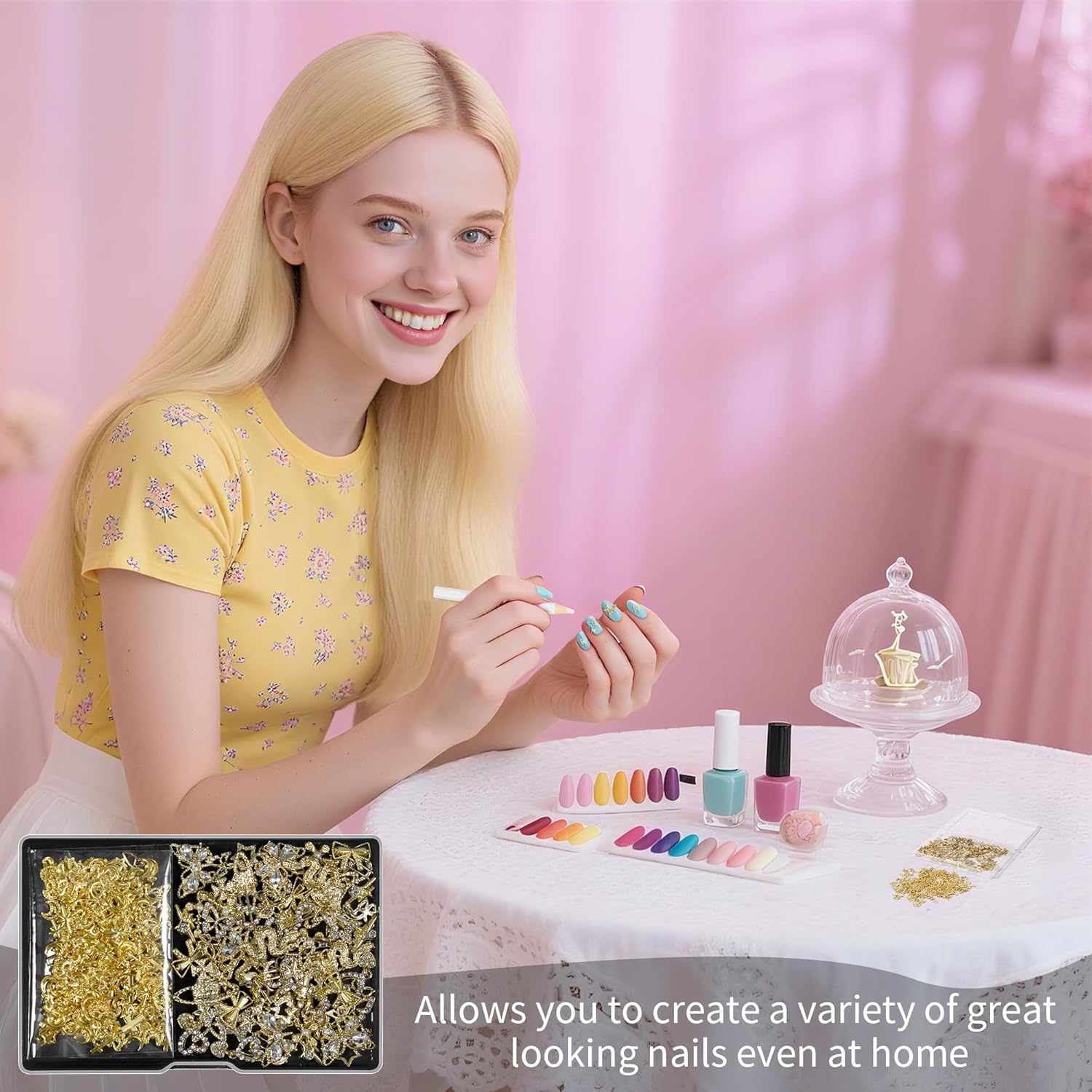 Artdone Nail Art Studs Kit, 3D Gold Cross Nail Charms and Diamond Butterfly Gems Bulk Nail Jewels Shiny Star and Moon for DIY Professional Manicures Decoration-BrightBean Baby