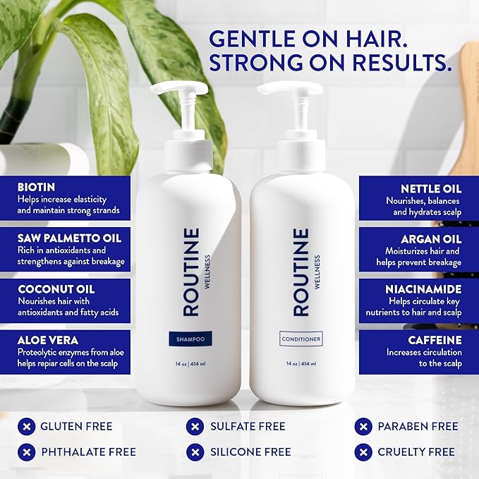 Routine Wellness Anti-Thinning Shampoo and Conditioner Set for Thinning Hair - Biotin DHT Blocker for Men - Color Safe Shampoo for Hair Loss & Healthier Hair - Father's Day Mens Scent (Pack of 2)-BrightBean Baby