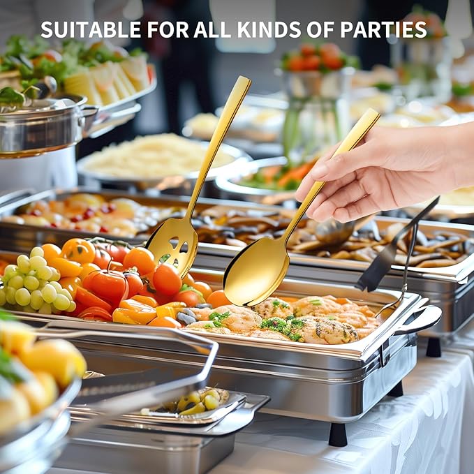4 Piece Stainless Steel Serving Spoons Set - 4 Large Spoons, 9.2-Inch, Dishwasher Safe, for Parties/Kitchen/Buffet/Catering,Gold