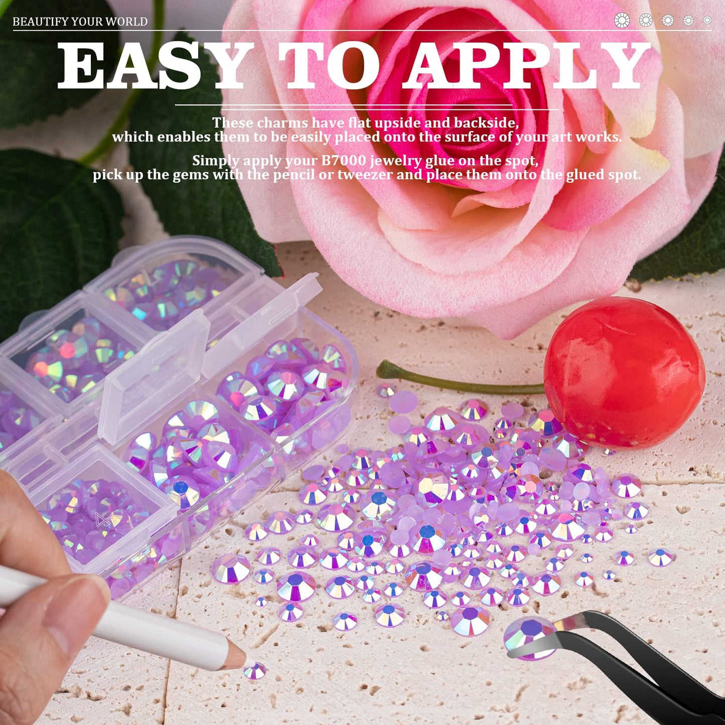 7000PCS Resin Rhinestones with Tweezers for Crafting, 2/3/4/5/6mm Flatback Jelly Rhinestones, 4 Box Lavender Purple AB Non Hotfix Crystal Gems for DIY Crafts Mugs Tumblers Clothes Makeup Nail-BrightBean Baby