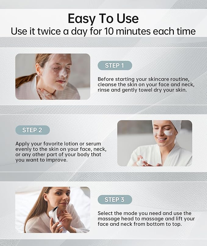 Red Light Therapy for Face and Neck, 7 Color Facial Massager with Adjustable Vibration and Thermals for Wrinkles, Double Chin, Portable Skin Care Tool with Base, White-BrightBean Baby