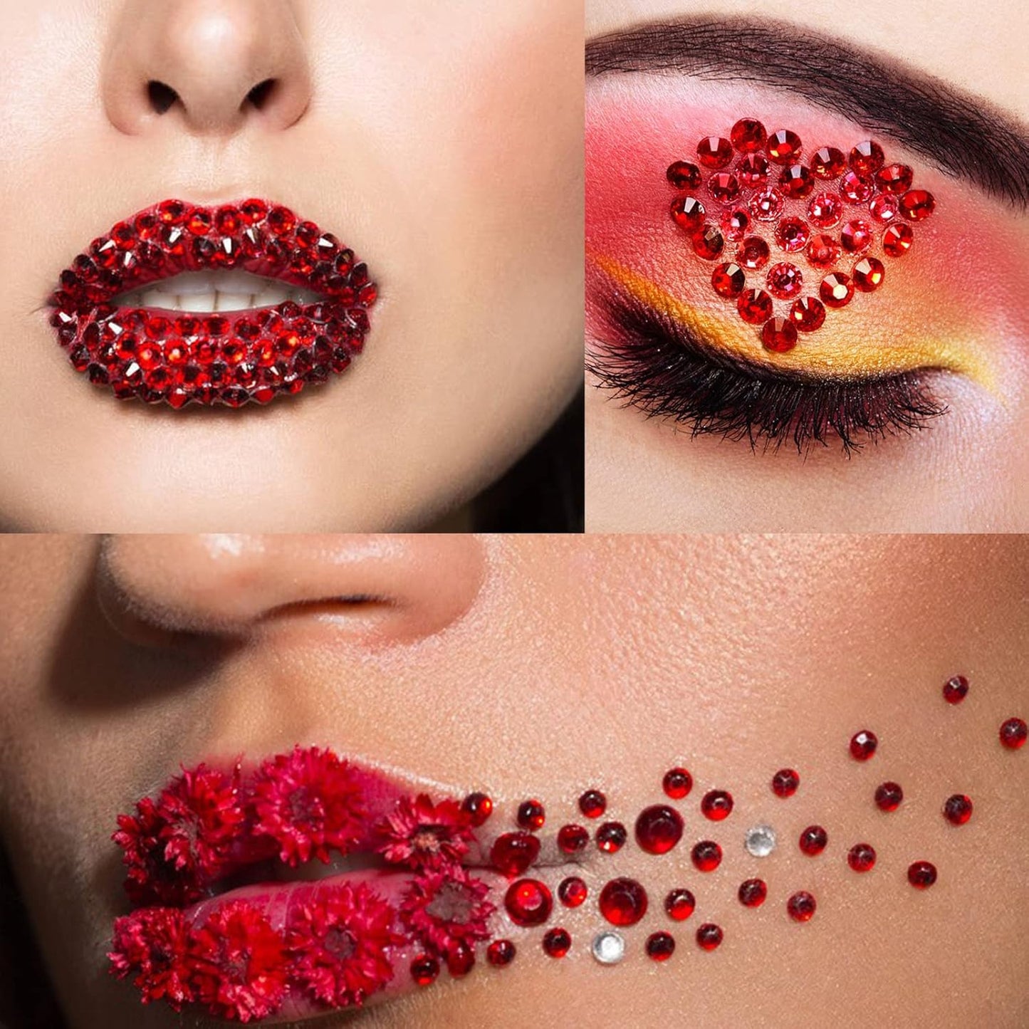 Canvalite 2784PCS Red Rhinestones Flat Back Gems, Nail Rhinestones Gems with 5Pcs Jewelry Glues, Pick Up Tweezers and Diamonds Picker Dotting Pen, Tools for Nail Art, Clothes, Face, Crafts-BrightBean Baby