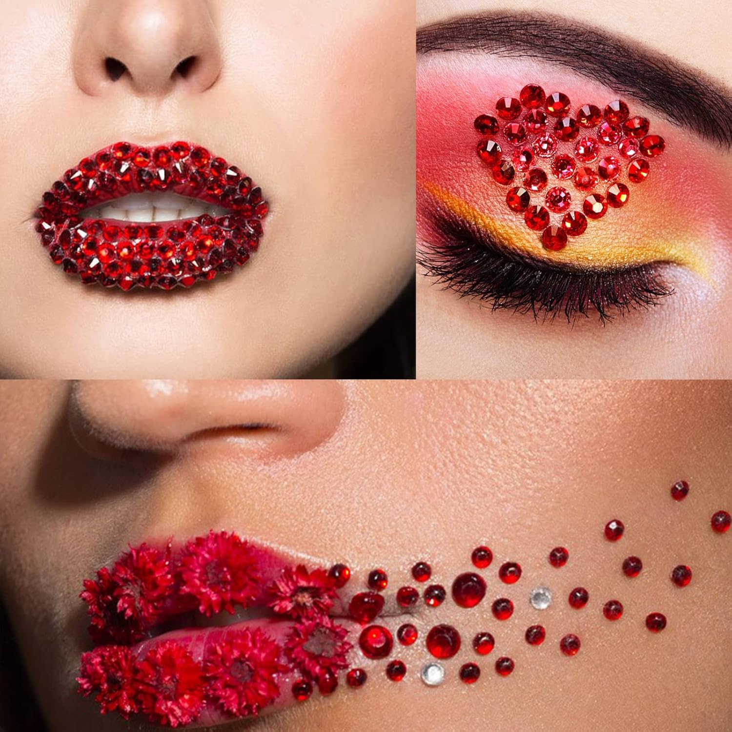 Canvalite 2784PCS Red Rhinestones Flat Back Gems, Nail Rhinestones Gems with 5Pcs Jewelry Glues, Pick Up Tweezers and Diamonds Picker Dotting Pen, Tools for Nail Art, Clothes, Face, Crafts-BrightBean Baby