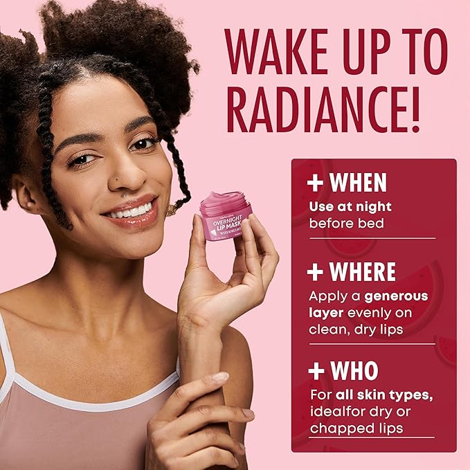 Watermelon Lip Mask - Dermatologist Tested, Anti-Aging, Korean Skin Care, Deep Hydration, Overnight Lip Repair - Vegan, Clean Beauty, 95% Natural, Cruelty-Free - 1 Pack-BrightBean Baby