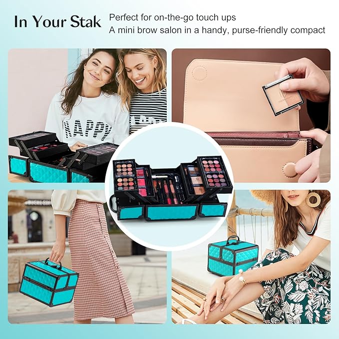 Color Nymph All In One Makeup Kit Comestics Gifts for Girls Teens, Travel Makeup Set 4 Trays Train Case for Beginner Includes Eyeshadow Highlighter Lipgloss Blush Concealer Brush Eyeliner Lipbalm-BrightBean Baby