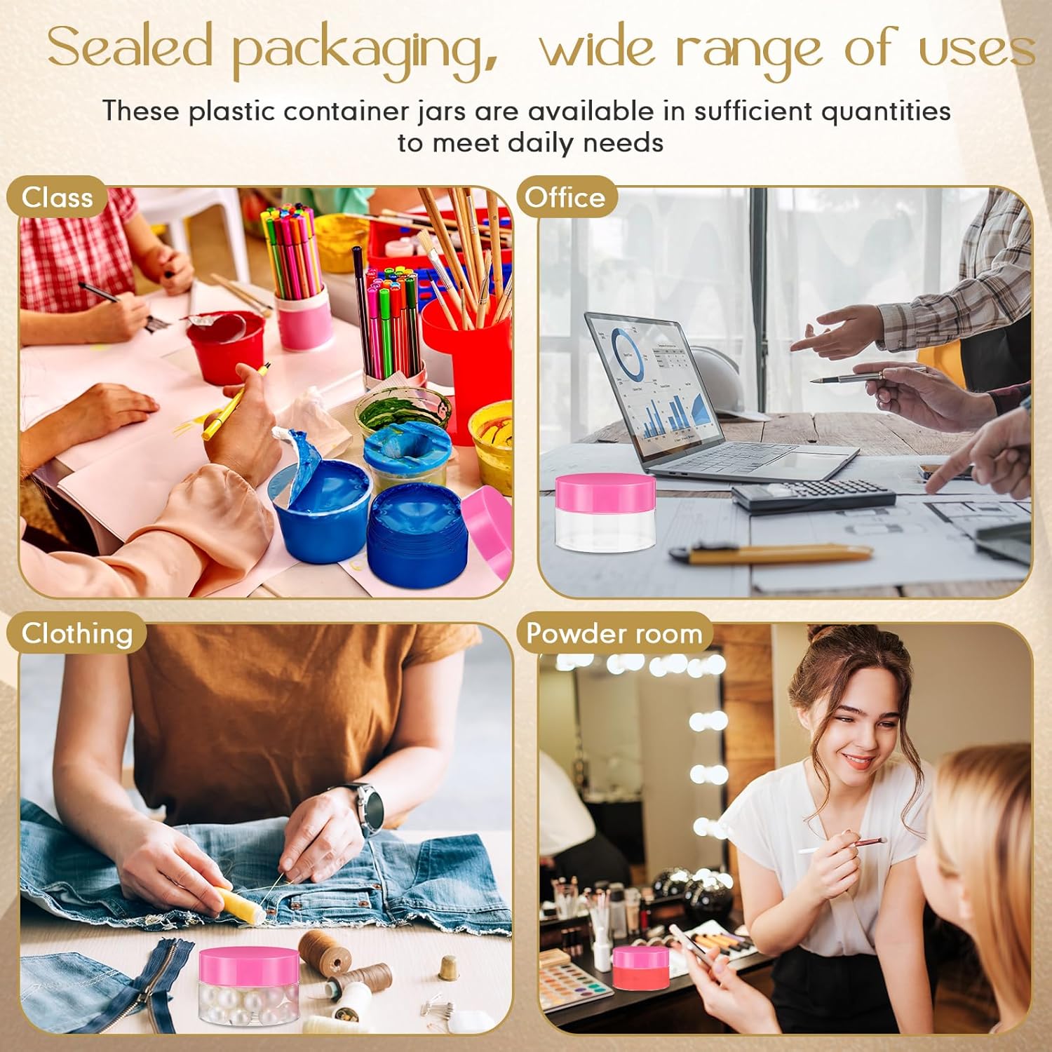 SATINIOR 100 Pcs Plastic Jars with Lids Small Containers Lids Wide Mouth Small Plastic Containers for Lotion Cream Rhinestones Body Butters Travel Storage(1 oz,Pink)-BrightBean Baby