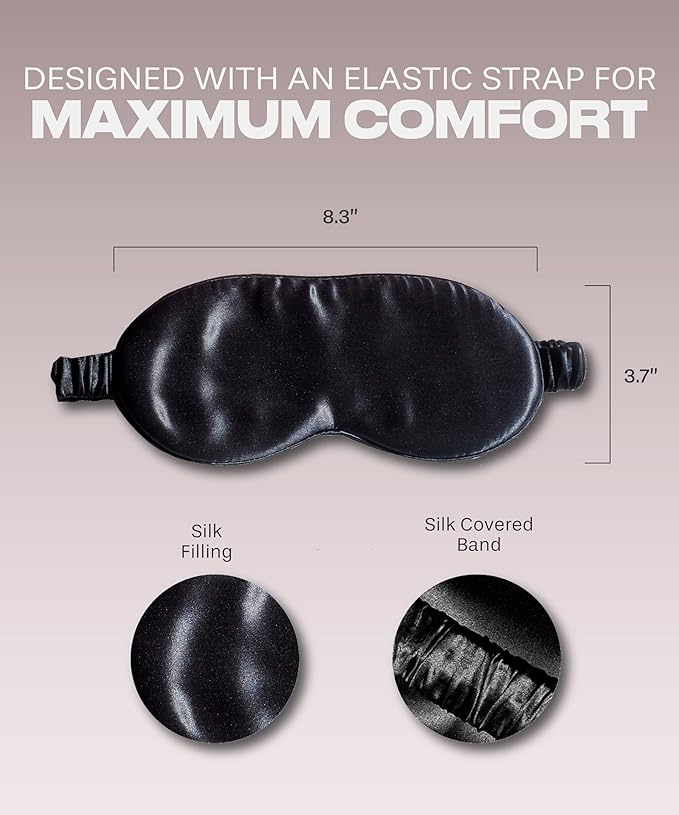SUNDAYSILKS™ Exclusive Mulberry Silk Sleep Mask | Soft Eye Covers, Blackout Sleeping Mask for Women & Men | Silk Eye Mask for Sleep, Travel, and Relaxation | Antifaz para Dormir [Midnight Black]-BrightBean Baby