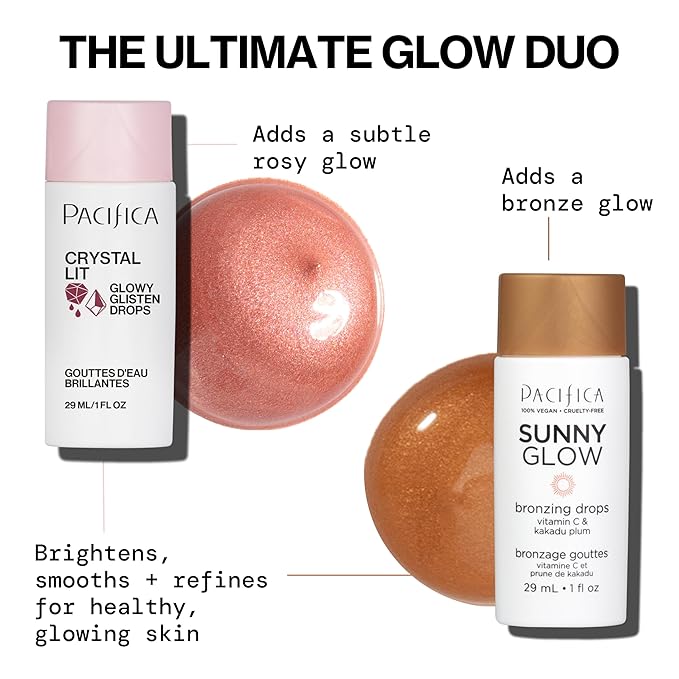 Pacifica Sunny Glow Liquid Face Bronzer Drops - Face Makeup Bronzing For Face & Cheeks for Instant Sun-Kissed Glow - Vitamin C & Glycolic Acid Infused Liquid Bronzer Illuminating Highlighting Clean-BrightBean Baby