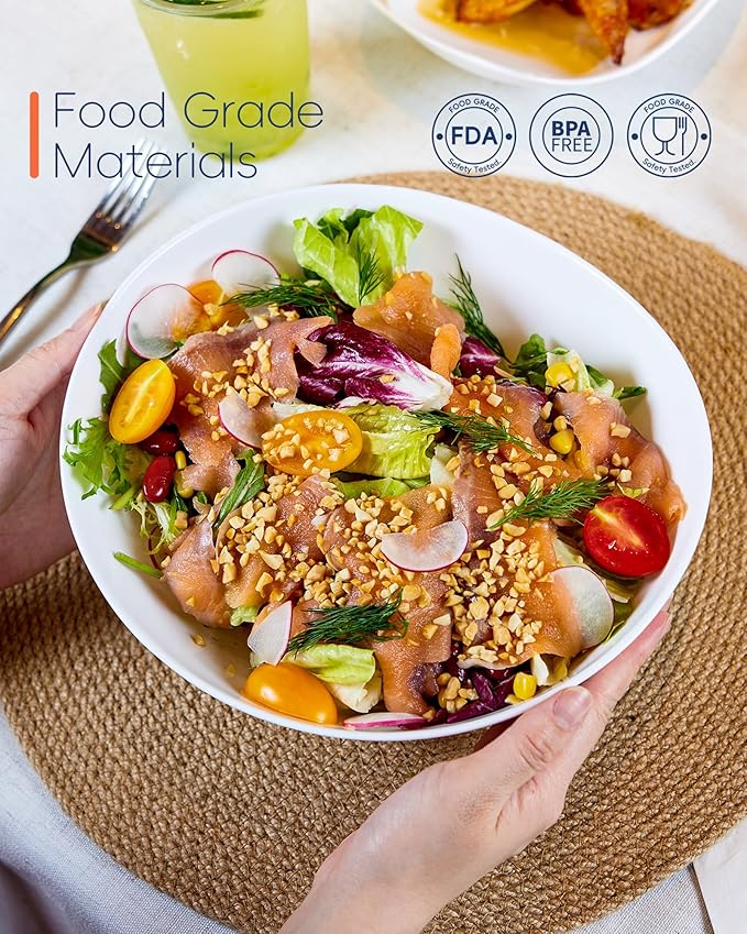 66 OZ Salad Bowl Set of 2, Opal Glass 10 inch Lightweight Serving Dishes for Salad, Fruit, Kitchen Microwave & Dishwasher Safe, Oval Shape White