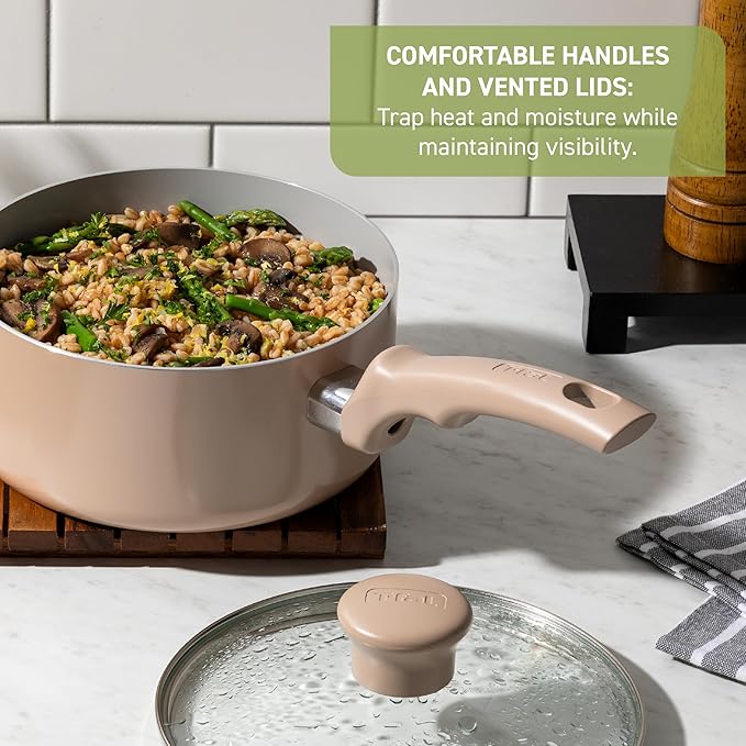 T-fal Refresh Ceramic Nonstick Frying Pan with Lid, 5 Qt, Oven Safe to 350°F Cookware, Skillet Pots and Pans, Mint Green