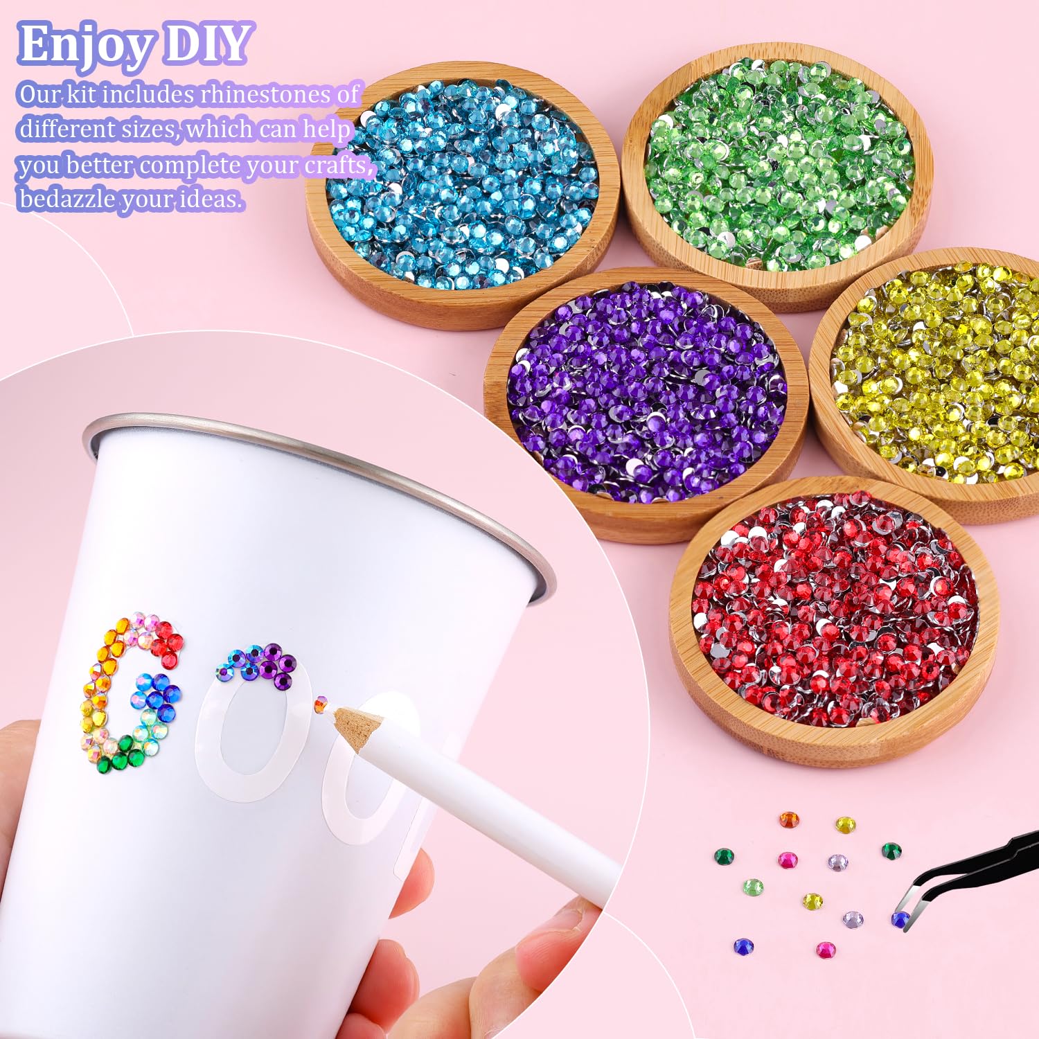 12600Pcs Resin Rhinestones for Bedazzling with Tweezers, Multicolor 4mm Rhinestones for Crafting with 3Pcs 10ml B7000 Jewelry Glue for DIY Crafts Clothing Tumblers Shoes Fabric Nail Art-BrightBean Baby