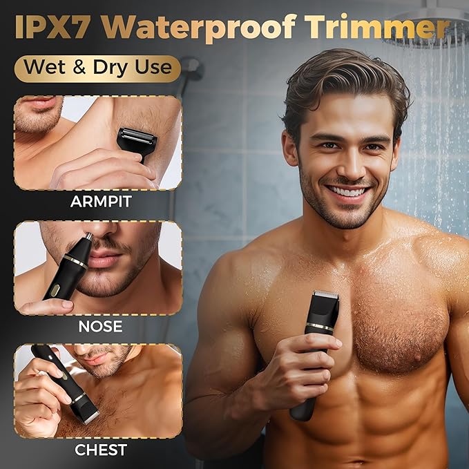 Bikini Trimmer for Women, 5-in-1 Waterproof Electric Razors for Women, Painless Pubic Hair Trimmer, Rechargeable Electric Shaver, Bikini Razor with Travel Case, Body Shaver & Face Nose Trimmer, Black-BrightBean Baby