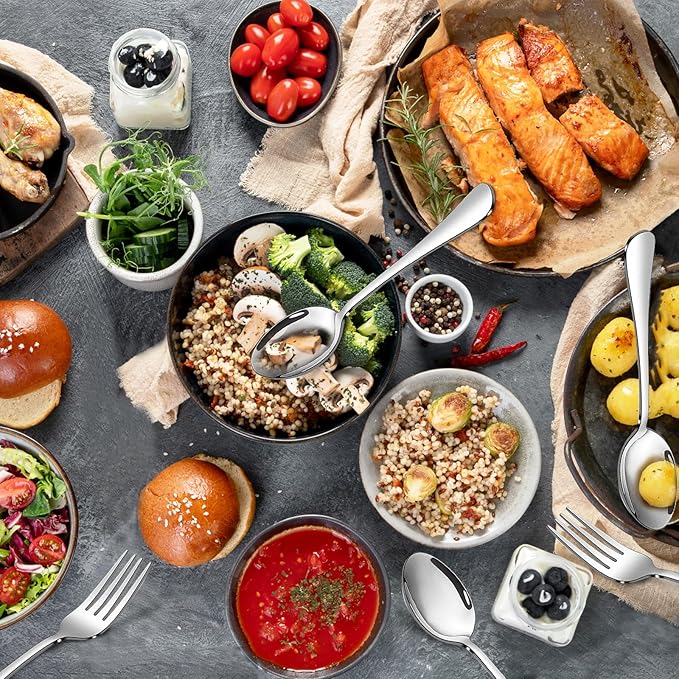 Forks and Spoons Set, 10PCS 6.7" Salad Forks and 10PCS 6.7" Soup Spoons, Stainless Steel Silverware set of 20, Mirror Polished & Dishwasher Safe