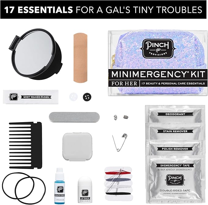 Pinch Provisions Purple Periwinkle Minimergency Kit, includes 17 Travel-Sized Cosmetic Essentials, Convenient for Purses, Emergency Beauty Accessories, Gifts for Holiday’s & Birthday’s-BrightBean Baby