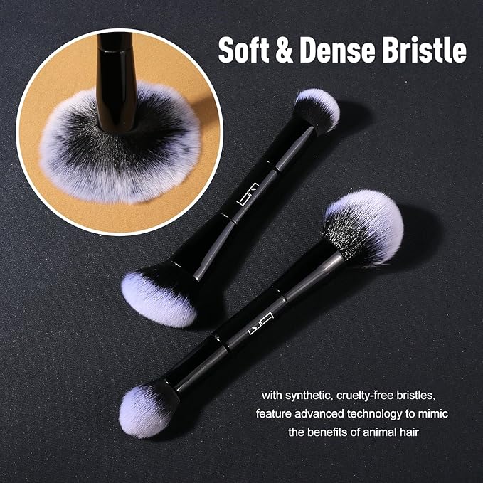 2Pcs Duo End Makeup Brushes, Foundation, Powder, Contour, Concealer, eye makeup Brush, Double-ended Multi-functional Synthetic Cosmetic Tools Makeup Brushes(Black)-BrightBean Baby