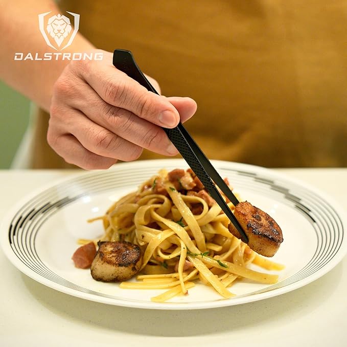 Dalstrong Professional Food Tweezers-Giftable 4pc Set-6.5"-High-Precision Tweezer Tongs-Black Titanium Coating-Plating, Multi-use-304 Stainless Steel-Culinary Fine Use-Metal Kitchen Tongs