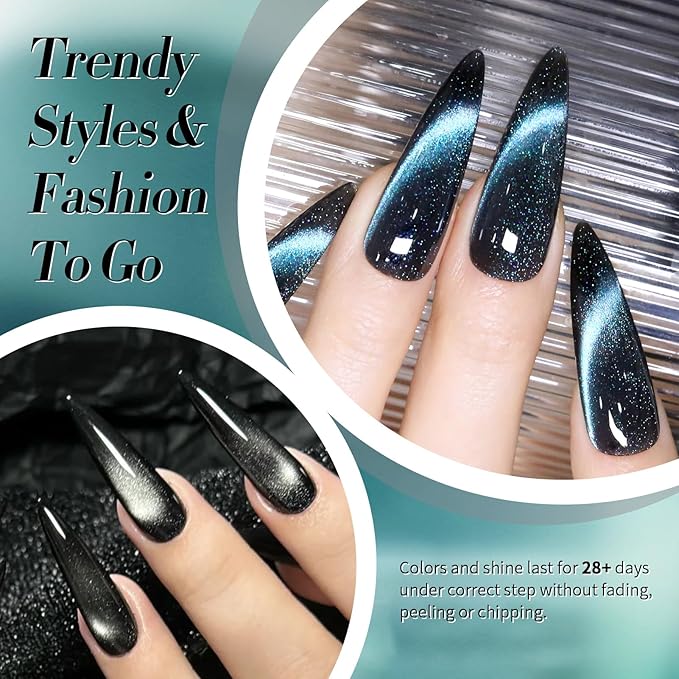 Born Pretty Cat Magnetic Eye Gel Nail Polish, 6 Colors 9D Magnetic Glitter Gel Polish Set Black Blue Purple Green Nail Polish Kit Soak Off LED Nail Art DIY Salon Gift-BrightBean Baby