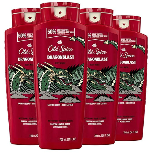 Old Spice Body Wash for Men, Dragonblast, Long Lasting Lather, 24 fl oz (Pack of 4)-BrightBean Baby