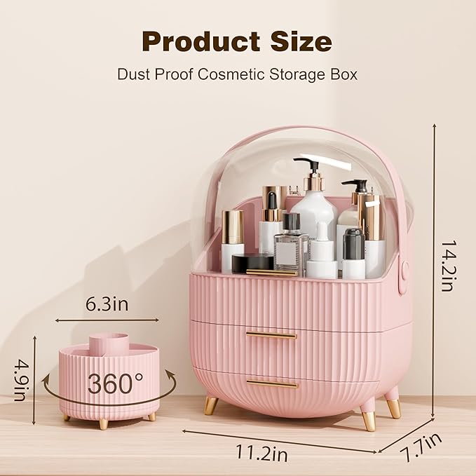 Makeup Organizers and Storage Make up Organizer for Vanity Cosmetics Skincare With Lid and Drawers Display Cases for Countertop Bathroom Women Teenager Girl Gifts(Pink+Brush Holder)-BrightBean Baby