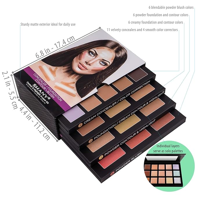 SHANY 4-Layer Contour and Highlight Makeup Kit - Set of Concealer Palette, Color Corrector, Makeup Foundation Palette, Contour Highlight, and Blush Palettes Sets-BrightBean Baby