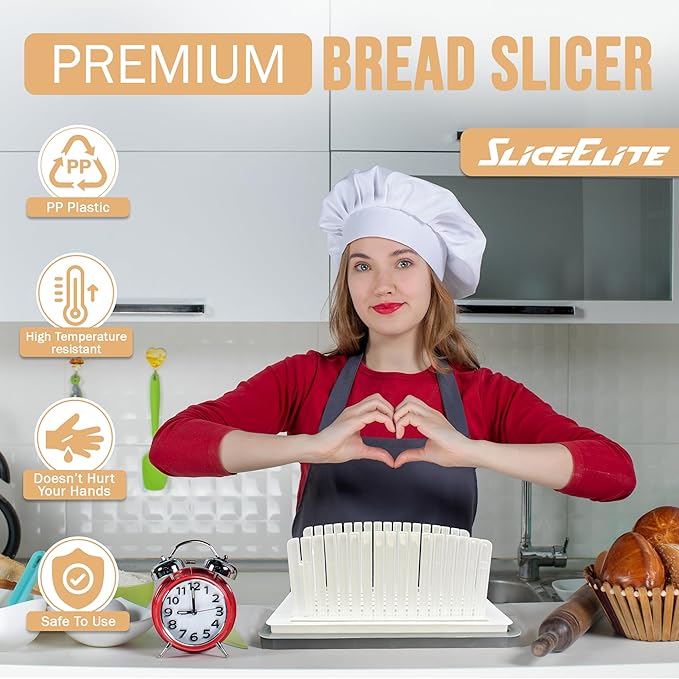 SliceElite Bread Slicer for Sourdough Rounds - Adjustable Bread Slicing Guide With Crumb Tray & Compact Bread knife for kitchen - Manual Bread Slicer For Homemade Bread Perfect Bread Making gifts