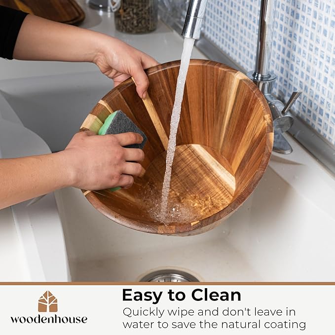 Wooden Salad Bowl Set, Salad Bowls Set of 3 - Wavy Design Salad Bowl Set for Serving, Handmade, Durable and Stylish Natural Wood Dining Accessory by Woodenhouse