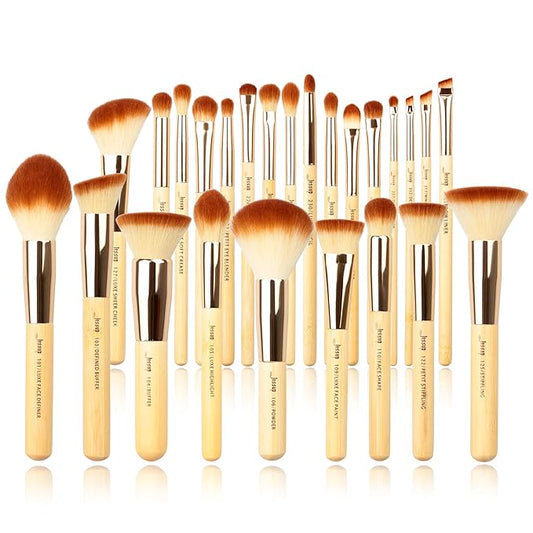 Jessup Professional Bamboo Makeup Brushes, Premium Synthetic Foundation Powder Concealer Blush Highlight Eye Blending Cosmetic Brush Set 25pcs T135-BrightBean Baby