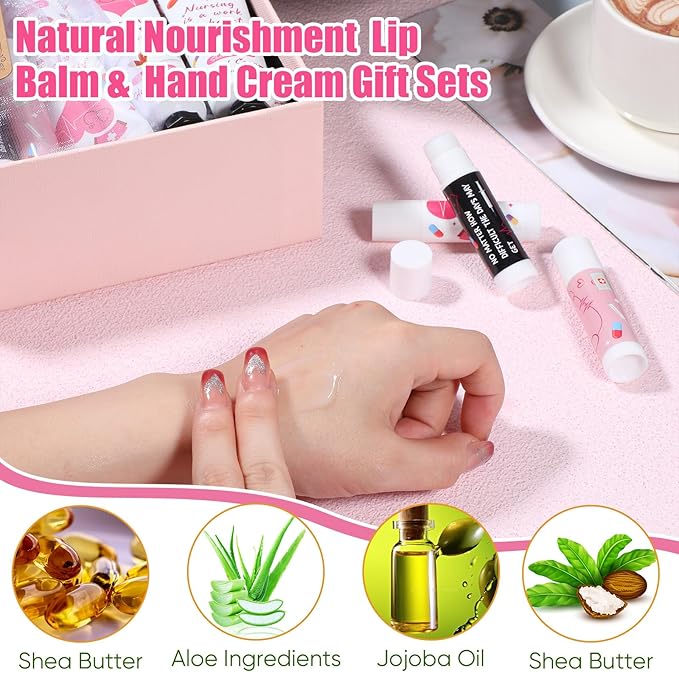 Nurse Appreciation Gifts Set Thank You Gifts Lip Balm Hand Cream for Dry Cracked Hands with Organza Bags Thank You Tags Jute for Party Holiday Nurse' Day(24 Sets)-BrightBean Baby