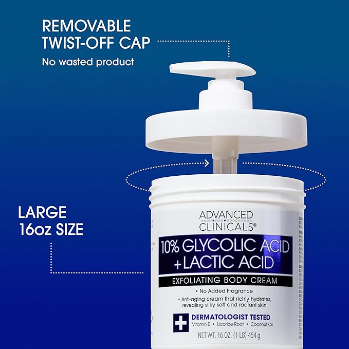 Advanced Clinicals Brightening Vitamin C Body Cream + AHA Exfoliating 10% Glycolic Acid & Lactic Acid Lotion 2PC Skincare Set For Women & Men To Reduce Appearance Of Dark Spots & Uneven Skin Tone-BrightBean Baby