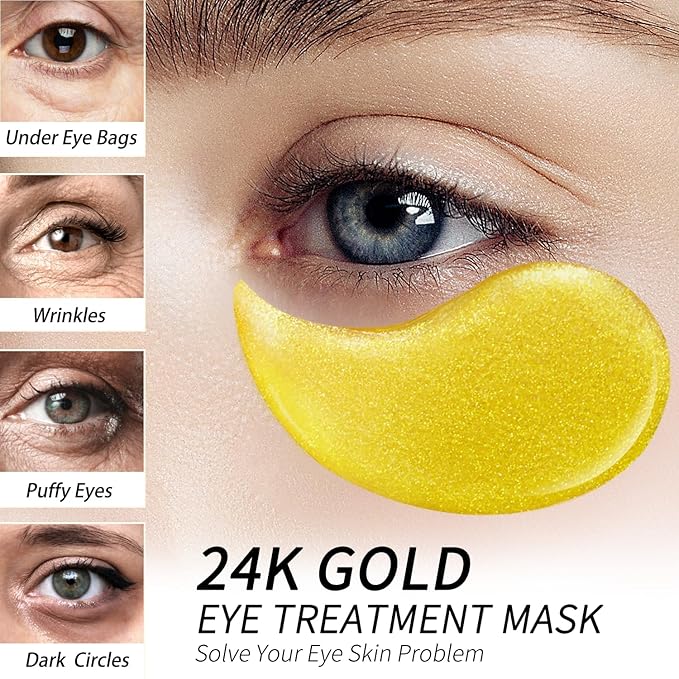 24k Gold Under Eye Patches - 60 Pcs Eye Mask Pure Gold Anti-Aging Collagen Hyaluronic Acid Under Eye Mask for Dark Circles, Puffiness & Wrinkles Refresh Your Skin-BrightBean Baby