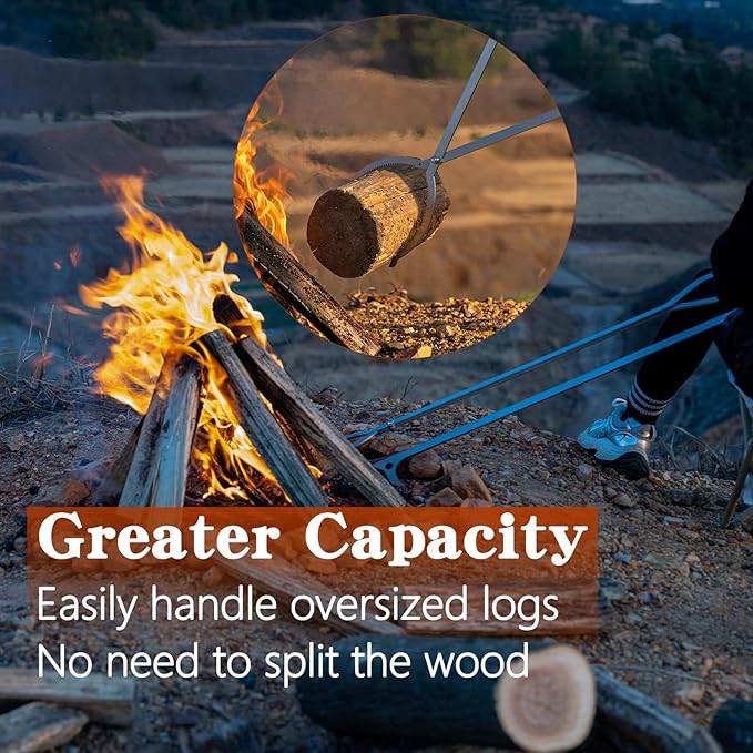 36" Stainless Steel Fire Log Tongs Firewood Grabber and Fire Poker Set,Large Fire Pit Tool Outdoor/Indoor Bonfire Campfire Backyard Deck Camping Log Grabber Safely Moves Firewood