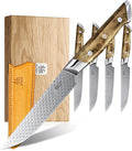 KYOKU 4.8" Steak Knife Set of 4 with Non-Stick Koi Scale Pattern, Japanese VG10 Stainless Steel Steak Knives with Sheath Gift Box, Shogun Koi Series Full Tang Knives for Steak with Camphorwood Handles
