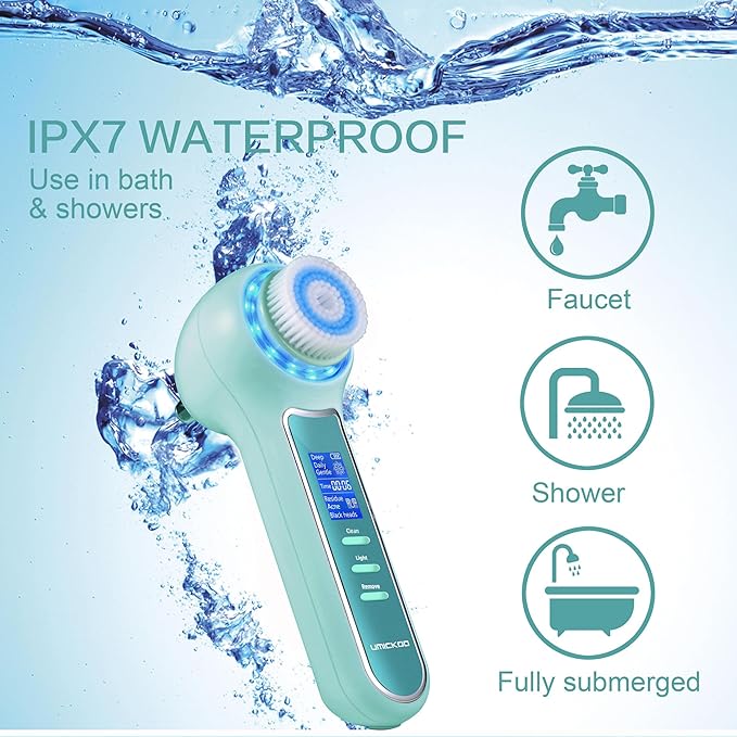 Face Scrubber Exfoliator,Facial Cleansing Brush Waterproof with LCD Screen,Blackhead Remover Vacuum with 5 Brush Heads,Face Spin Brush for Exfoliating, Massaging and Deep Pore Cleansing-BrightBean Baby