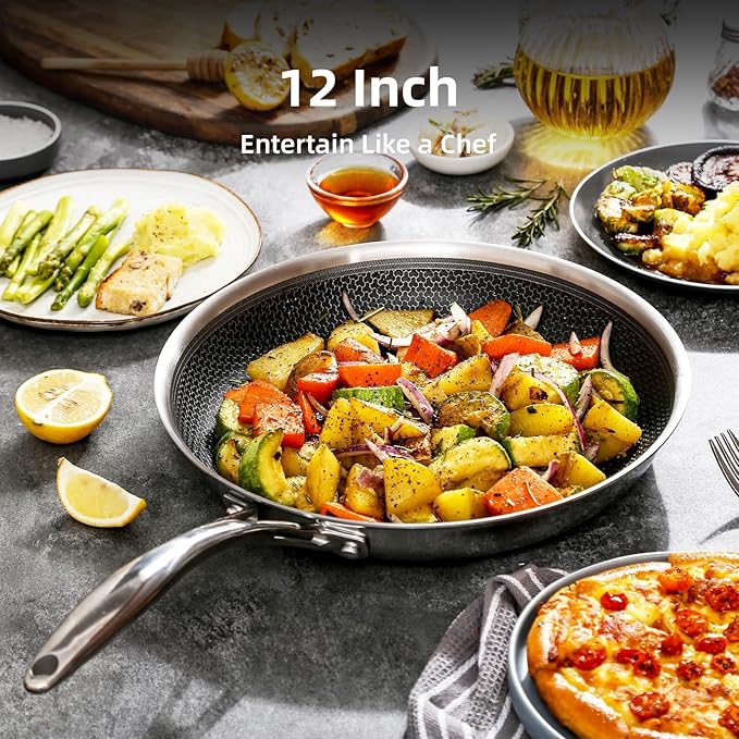 DELUXE Hybrid Ceramic Nonstick 12-Inch Fry Pan with Glass Lid