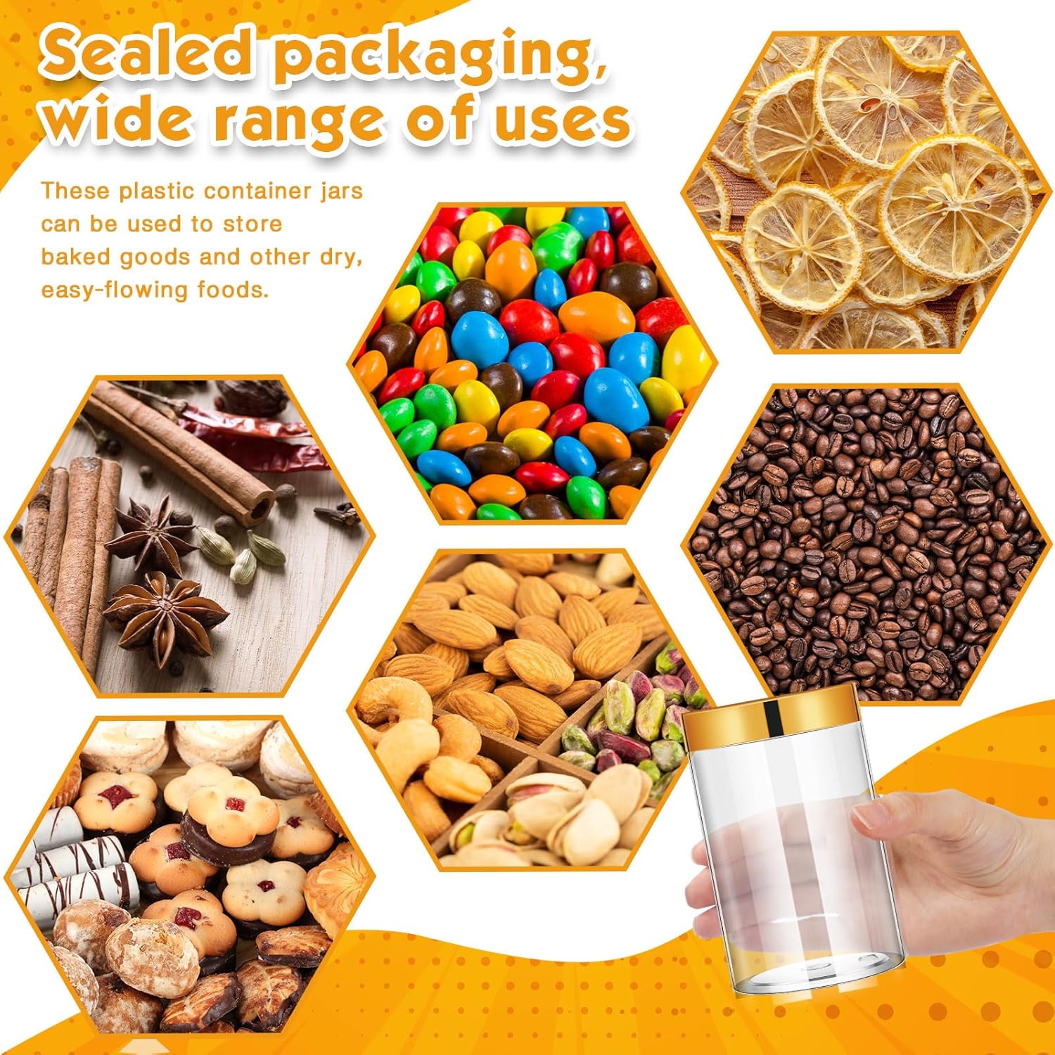 SATINIOR 100 Pcs Plastic Jars with Lids Small Containers Lids Wide Mouth Small Plastic Containers for Lotion Cream Rhinestones Body Butters Travel Storage(10 oz,Gold)-BrightBean Baby