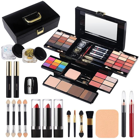 Professional Makeup Kit for Women Girl Full Kit with Mirror 60 Colors All in One Make up Gift Set Included Eyeshadow,Blusher,Highlighter,Compact Powder,Brow Powder,Lipstick,Glitter,Eyeliner,Mascara 01-BrightBean Baby