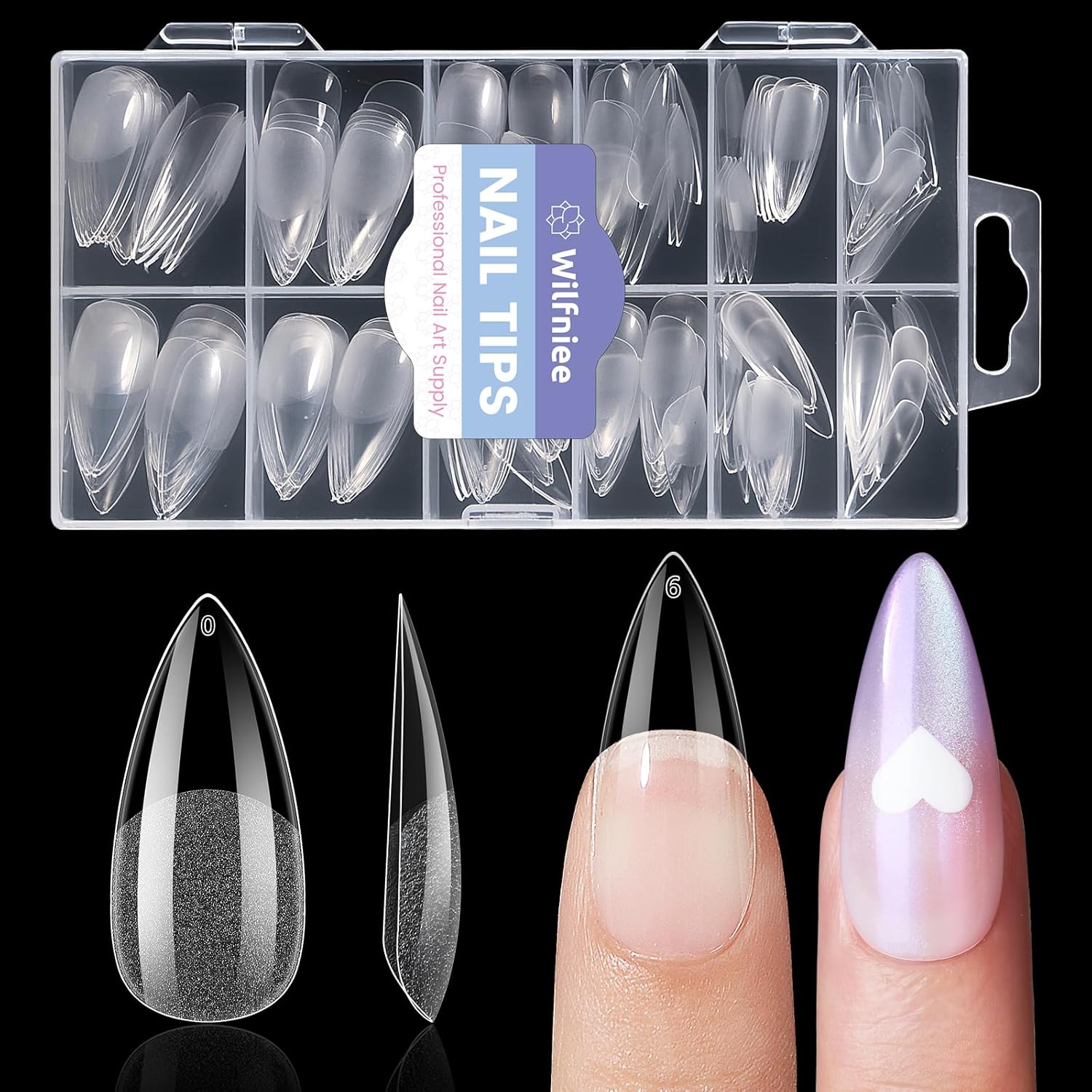 Medium Stiletto Nail Tips: 240Pcs Full Cover Stiletto Press On Nails, 12Sizes Pre-shaped Soft Gel Nails Clear Fake False Nails For Nail Extensions Home Nail Art Salon-BrightBean Baby