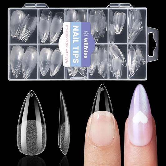 Medium Stiletto Nail Tips: 240Pcs Full Cover Stiletto Press On Nails, 12Sizes Pre-shaped Soft Gel Nails Clear Fake False Nails For Nail Extensions Home Nail Art Salon-BrightBean Baby