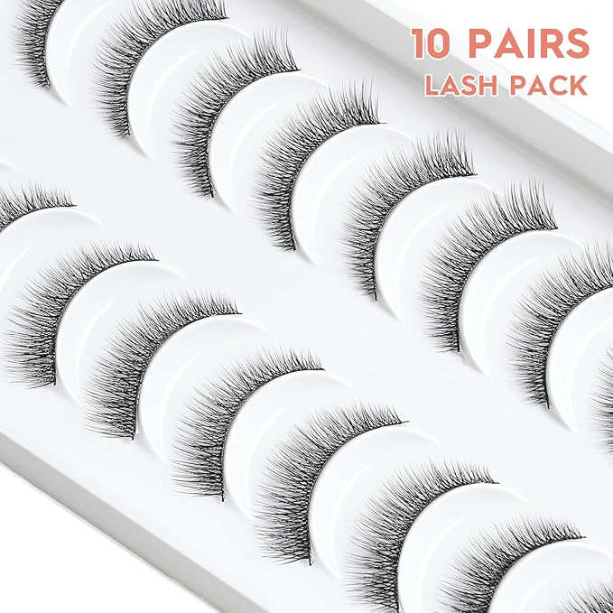 Natural Lashes 7MM Extra Short Eyelashes Natural Cat Eye Lashes 10 Pair False Eyelashes Wispy Eye Lashes Pack C Curl Strip Lashes 3D Volume Short Lashes Siligli Eyelashes-BrightBean Baby