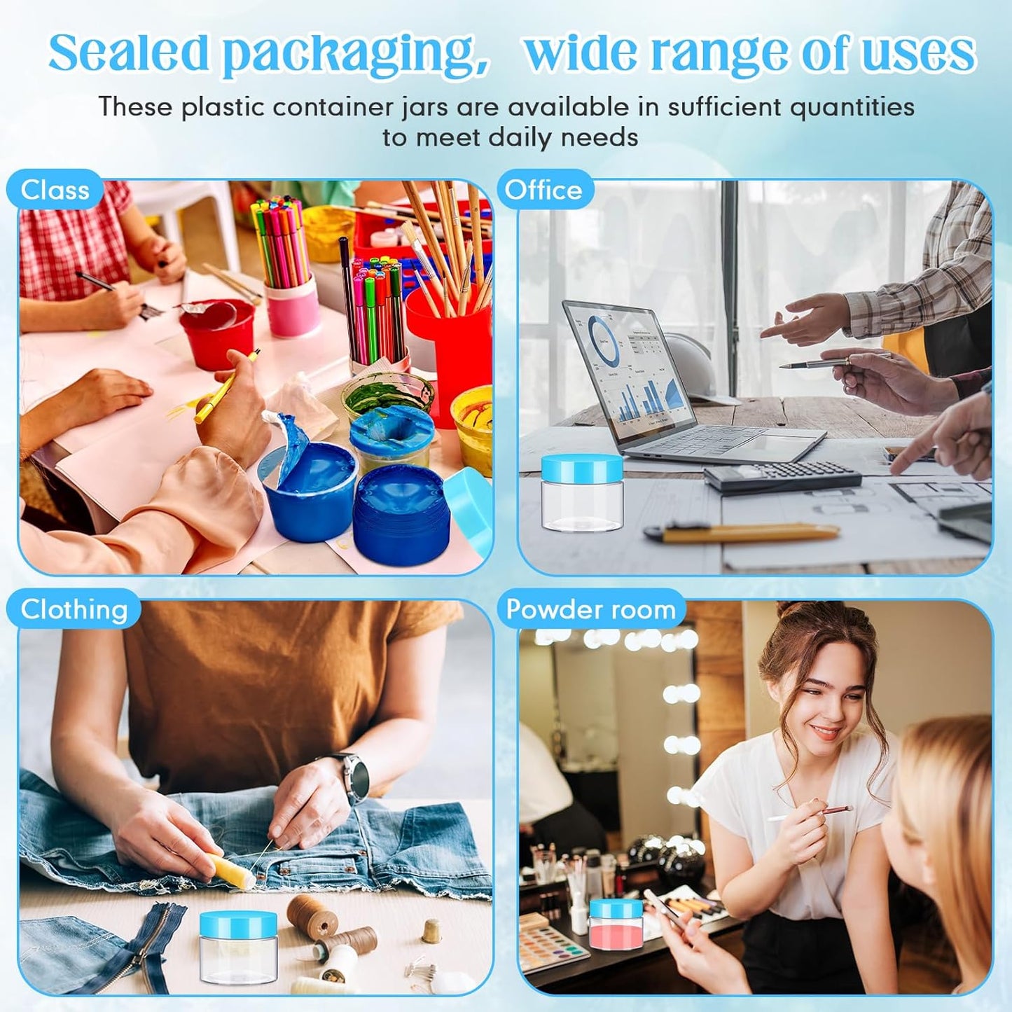 SATINIOR 100 Pcs Plastic Jars with Lids Small Containers Lids Wide Mouth Small Plastic Containers for Lotion Cream Rhinestones Body Butters Travel Storage(2 oz,Blue)-BrightBean Baby