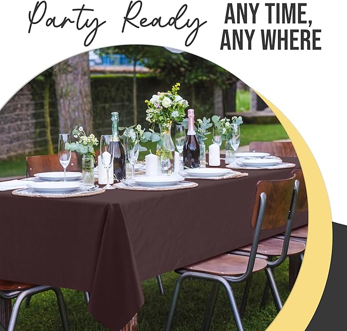 Exquisite 66% Thicker Premium Plastic Table Cloth Rectangle Table Cover 0.5 Mil 6 Pack Brown Table Cloth 54 Inch x 108 Inch Disposable Tablecloth Won't Tear Easily Like Cheap Thin Brands
