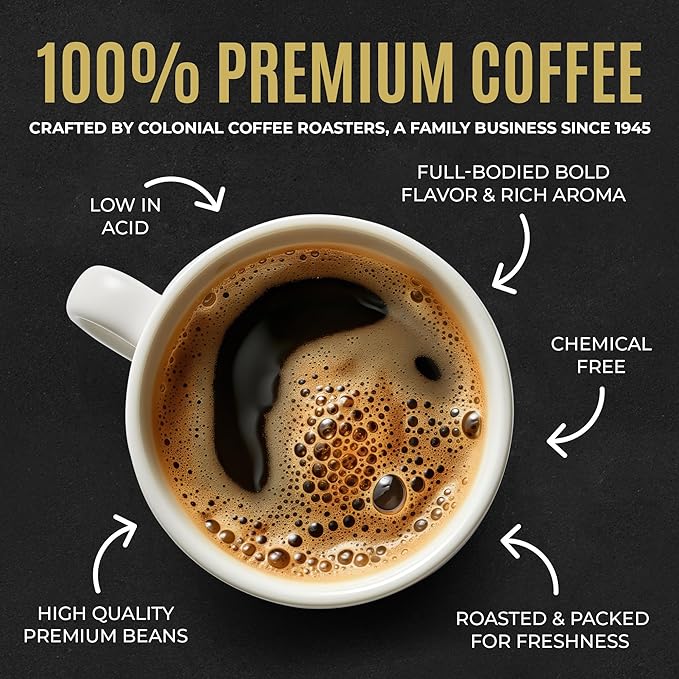 Colonial Coffee 100 Count Single Pot Coffee Packets – 100% Arabica Breakfast Blend Medium Roast | Pre-Measured Frac Packs for 12 Cup Maker | Bulk Ground Gourmet Coffee for Home & Office