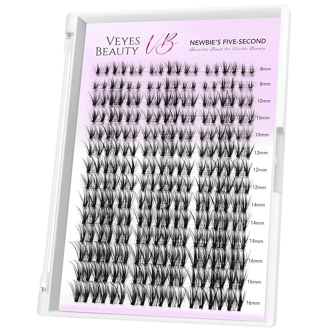 VEYESBEAUTY Lash Clusters Eyelash Extensions Thin & Invisible Band DIY Individual False Eyelashes Newbie's Five-Second Series Wispy Lash Tray for Self-application, Whisper Lashes 8-16mm Mixed Length-BrightBean Baby