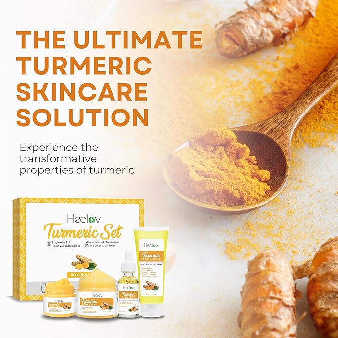 Turmeric Skincare Set - Turmeric Skin Care Products Brightening & Acne - Turmeric Skin Care Kit, Turmeric Skin Care Set - Turmeric Cleanser, Body Scrub, Face Cream & Facial Serum-BrightBean Baby