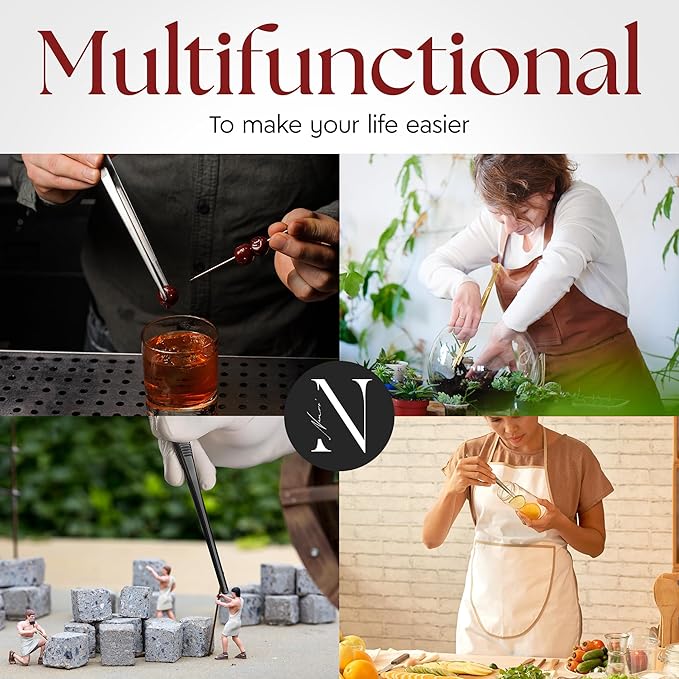 Namre' Tweezer Tongs for Cooking -Plating - 2 Pack Stainless Steel Cooking Tongs - Thin Chopstick Precise & Strong Chef Tweezers for Food & Small Objects - 12 Inch - (Silver)