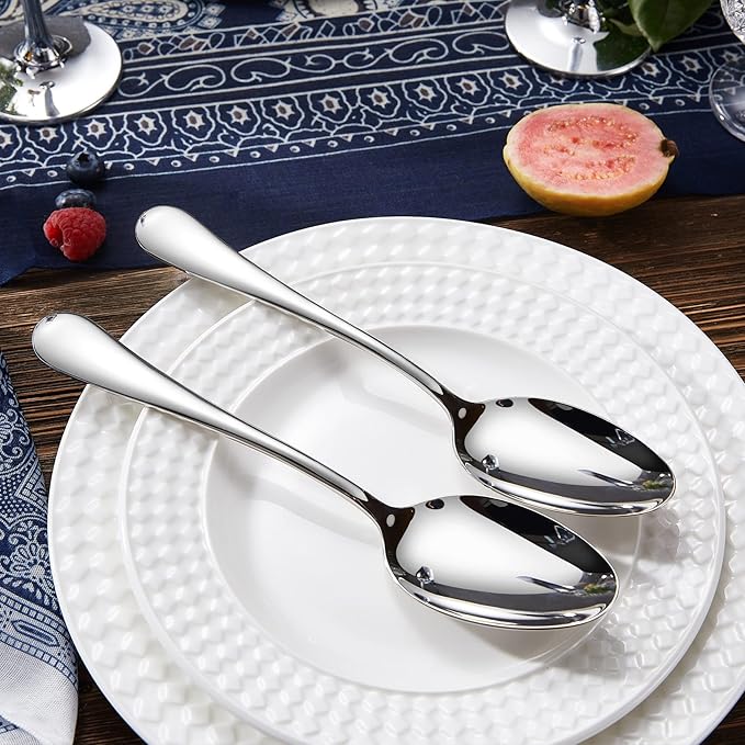 KEAWELL Premium Verona 4-Piece 9 inch Spoon Set – 18/10 Stainless Steel, Heavy-Duty Mirror-Finished Flatware for Daily Meals, Hosting and Special Occasions (4, Serving Spoons and Slotted Spoons)